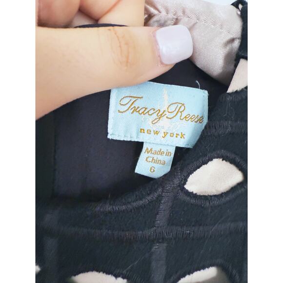 Tracy Reese NY Black Sleeveless Sheath Dress 6 Overlay Cutout Cocktail Old Money - Picture 5 of 10